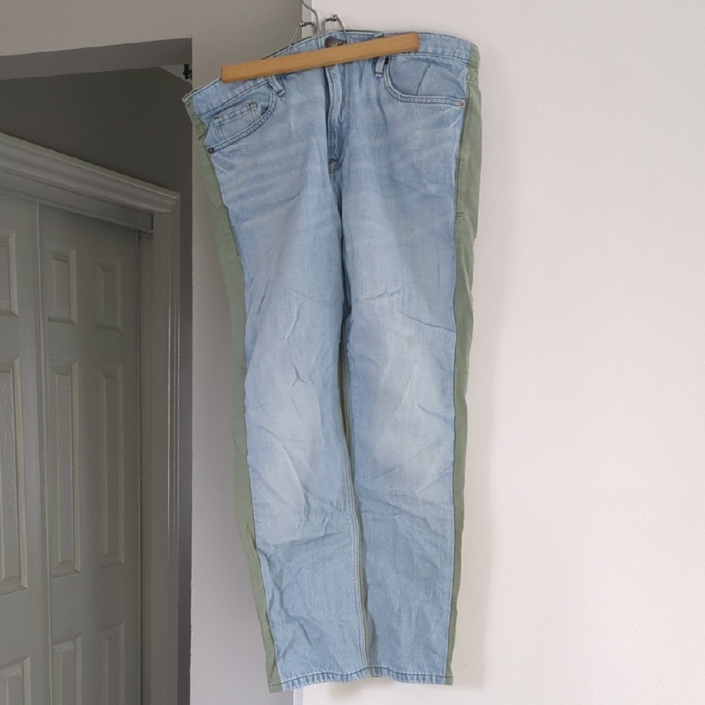 Light Wash Blue and Olive Side-Panel Women's Jeans